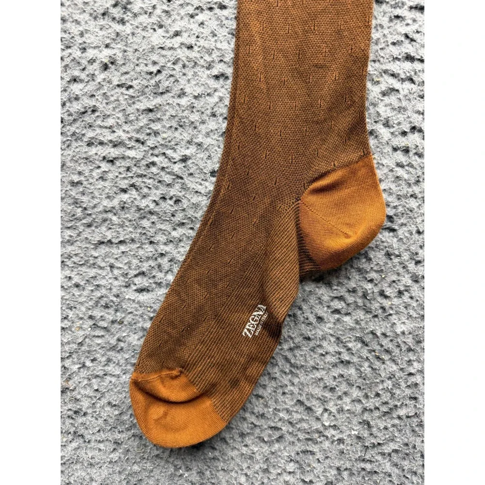 NWT Zegna Levity Egyptian Cotton Knee Sock Micro Vicunia Pattern One Size Unisex